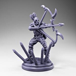 Skeleton - Armored Archer - Bone Longbow - Bowstring Drawn Right + Stakes Base