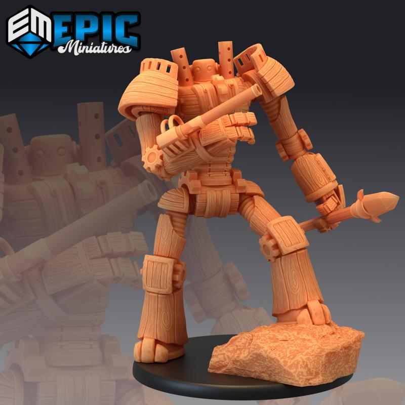 Wood Construct Spear / War Machine / Steampunk Tech Battle Robot