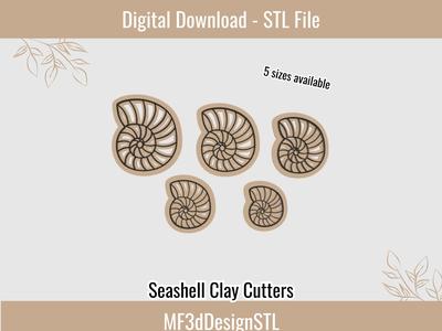 Seashell Clay Cutter Digital STL File for Polymer Clay | DIY Jewelry and Cookie Making Tool | 5 sizes | model 02