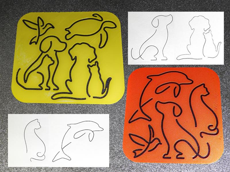 One Line Art animals stencil set