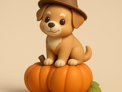 Cute Dog on Pumpkin