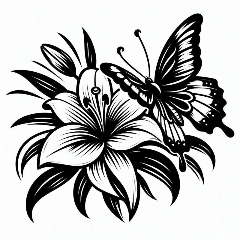 Wall art: Butterfly on lily 2 (two colours)