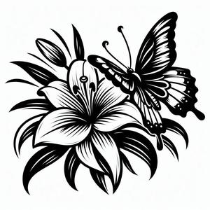 Wall art: Butterfly on lily 2 (two colours)