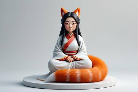 1358 COLORFUL Fox Spirit Woman in Pu Song Ling Style, beast, magic, creature, fantasy, wood, base, sword, warrior, wild, cat, monster, fox, godzilla, fair, witch, werewolf, horror, beast, gothic, troll