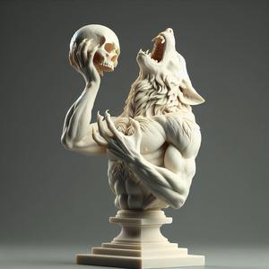 587 Ivory Werewolf Howling with Skull - 3D Model, magic, collectible, creature, dinosaur, sculpture, bear, troll, monkey, witch, club, werewolf, serpent, cat, fantasy, fair