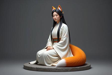 1423 COLORFUL Fox Spirit Woman in Pu Song Ling Style, beast, magic, creature, fantasy, wood, base, sword, warrior, wild, cat, monster, fox, godzilla, fair, witch, werewolf, horror, beast, gothic, troll