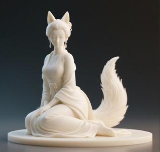 325 Fox Spirit Woman in Pu Song Ling Style, 3d model, statue, 3d print, magic, collectible, creature, dinosaur, sculpture, bear, monkey, witch, fairy, serpent, cat, fantasy, art, wooden, dragon