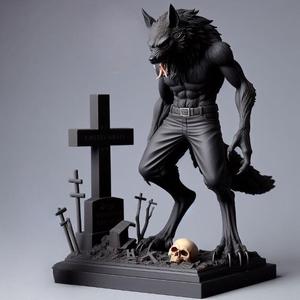 1071 COLORFUL Werewolf Howling with Skull - 3D Model, beast, magic, creature, fantasy, wood, base, sword, warrior, wild, cat, monster, dog, godzilla, fair, witch, werewolf, horror, beast, gothic, troll