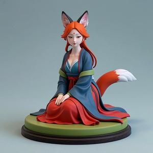 1257 COLORFUL Fox Spirit Woman in Pu Song Ling Style, beast, magic, creature, fantasy, wood, base, sword, warrior, wild, cat, monster, fox, godzilla, fair, witch, werewolf, horror, beast, gothic, troll