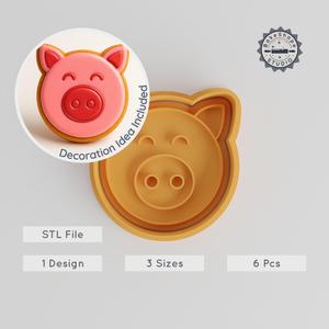 Pig Shape Cutter & Stamp, Farm Animal Cookie & Fondant Tool, Includes Small Medium Large Sizes, Set of 6
