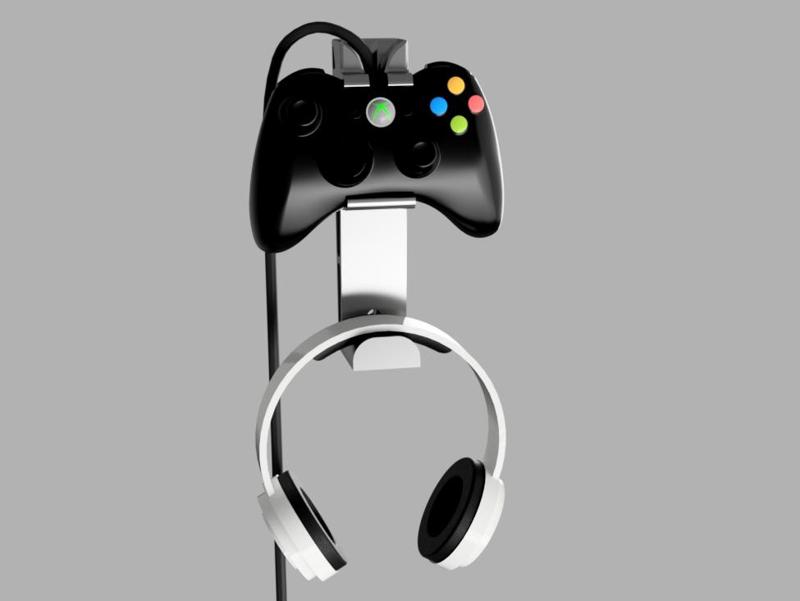 XBOX 360 controller + headset holder with cable routing