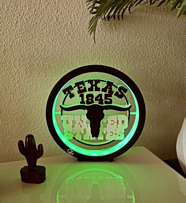 Texas LED Sign - Western 3D Printable Wall Decor - Lone Star STL Light Panel