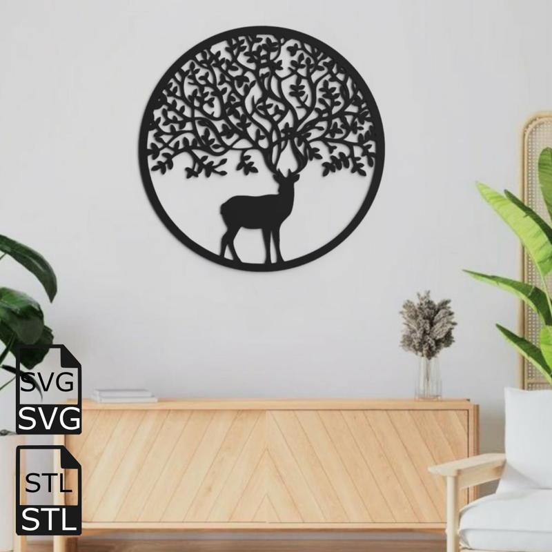 Deer Tree 2D Wall Art STL SVG