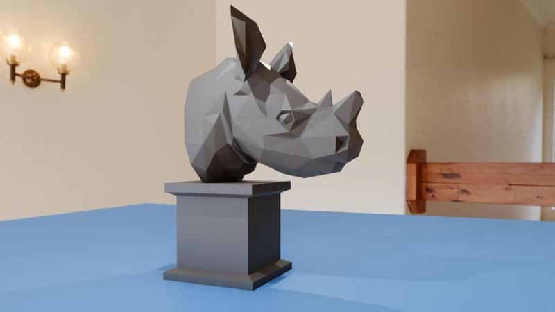 baby rhino head bust low poly stl