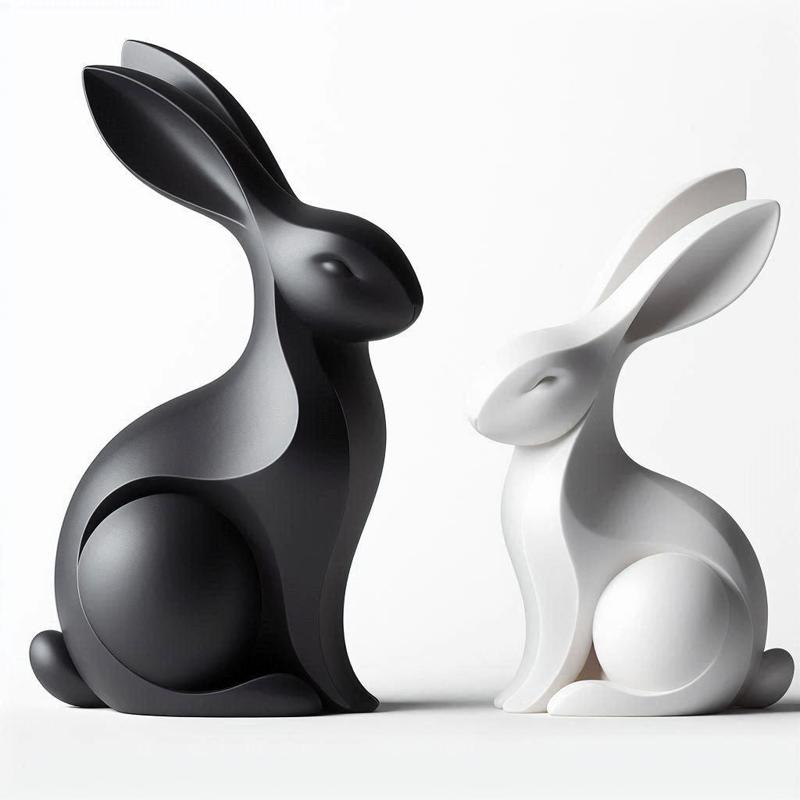 Minimalist Rabbit Sculpture Pair – Black & White