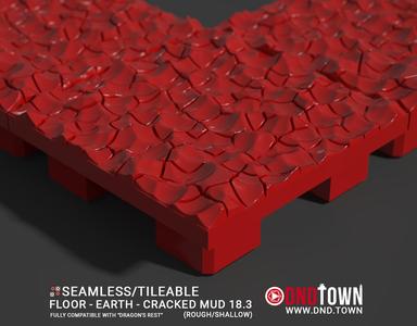 Floor - Earth - Cracked Mud 18.3 (ROUGH/SHALLOW) - 3D Modular Dungeon Tile - DnD Town Minis (www.dnd.town)
