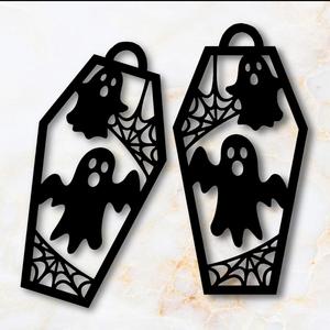Halloween Earrings Coffins with Ghosts Halloween Jewelry Pendant Necklace
