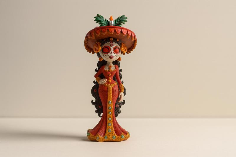 Elegant Day of the Dead Lady Candle Holder Statue