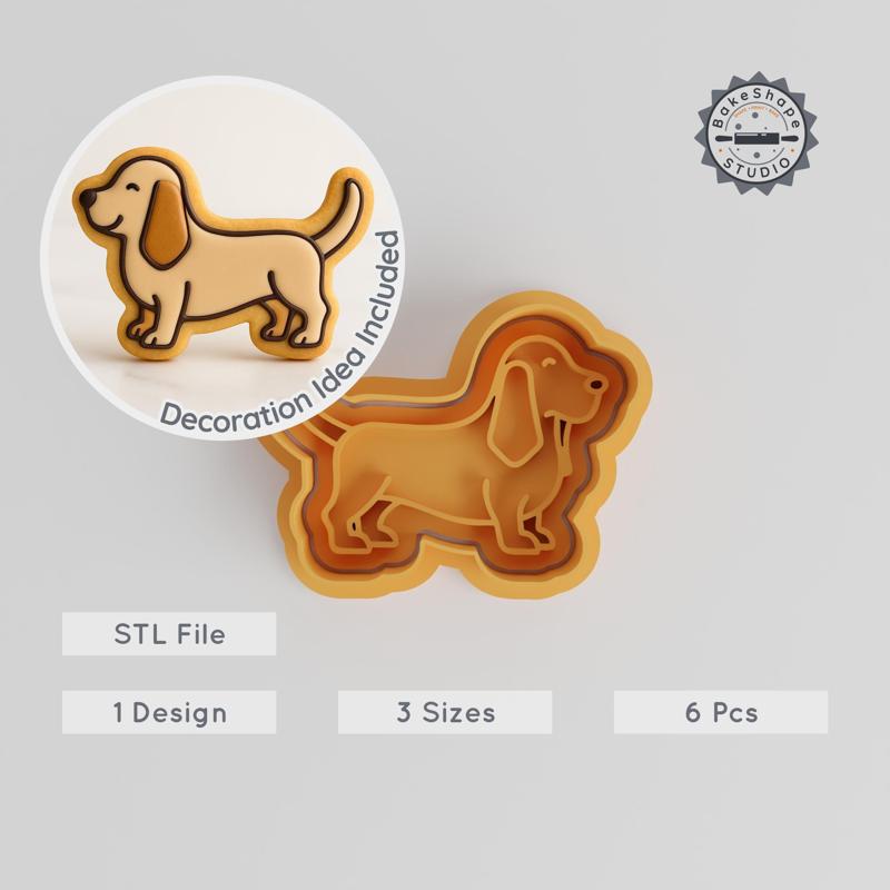 Basset Hound Shape Cutter & Stamp Set, Dog Cookie & Fondant Design, 3 Sizes S/M/L, Cute Pet Breed
