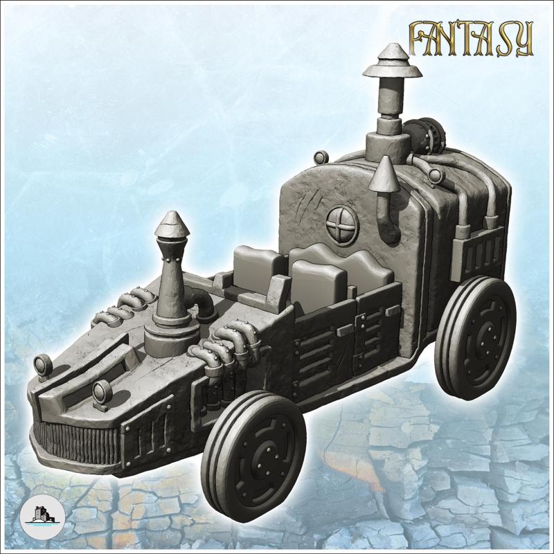 Steampunk car with chimney and large engine in the back (4) - Future Sci-Fi SF Post apocalyptic Tabletop Scifi Wargaming Planetary exploration RPG Terrain