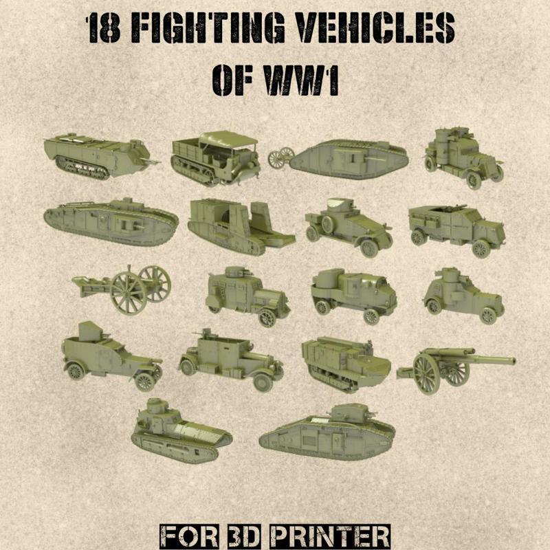 STL PACK - 18 Fighting vehicles of WW1 (1:56, 28mm) - PERSONAL USE