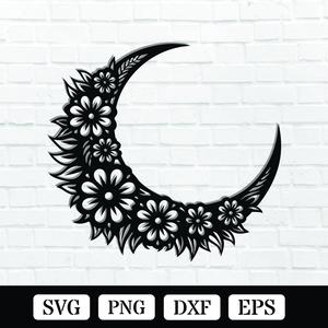 Floral Moon Metal Wall Art Laser Cut SVG