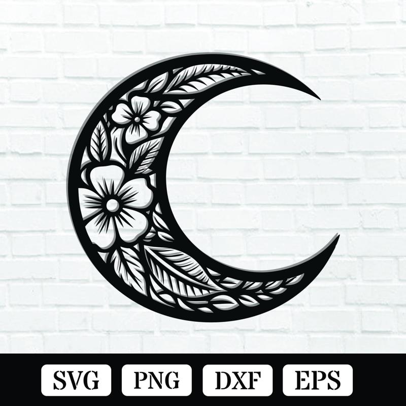 Floral Moon Metal Wall Art Laser Cut SVG