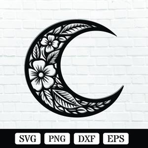 Floral Moon Metal Wall Art Laser Cut SVG