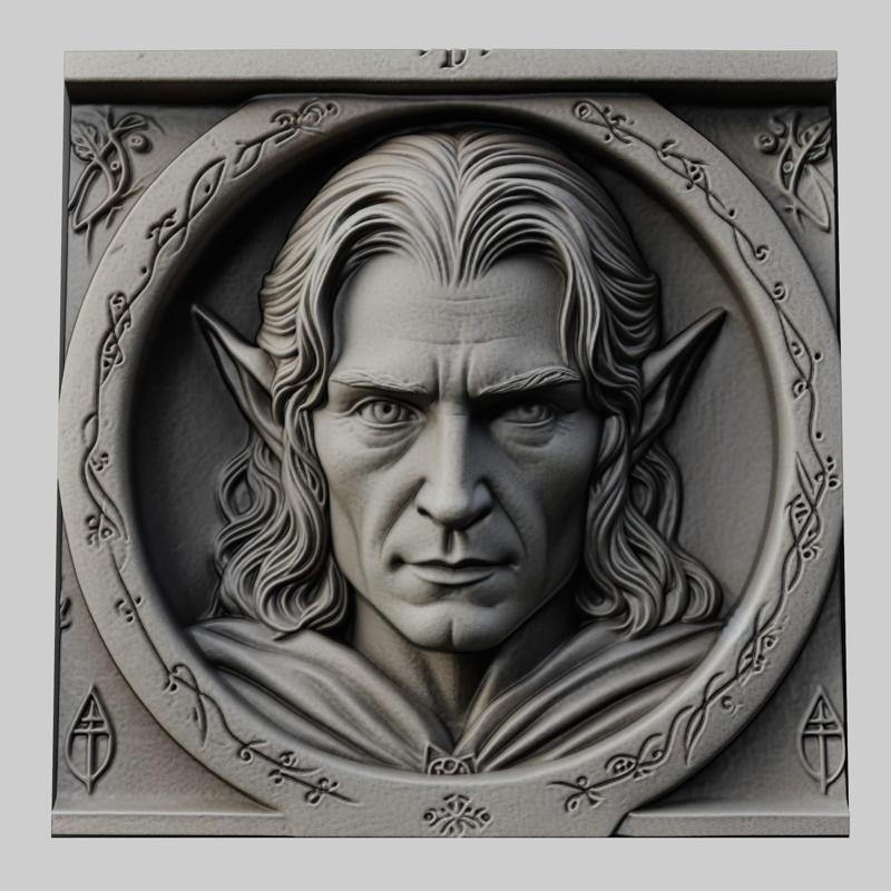 Lord of Rings Elrond 3d printer relief medallion stone tablet obj stl