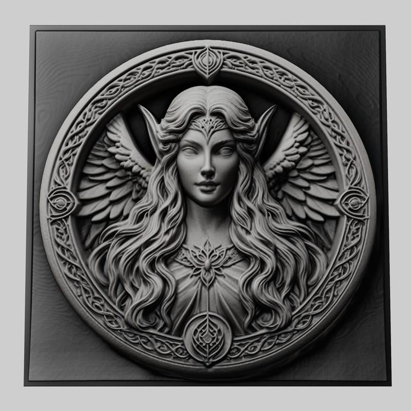 Lord of Rings Galadriel 3d printer relief medallion stone tablet obj stl