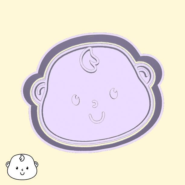 Baby shower / gender reveal party cookie cutters - cute baby face (style 2)