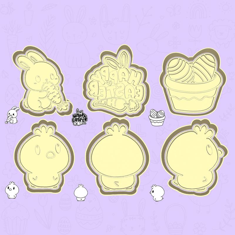 Easter (pascha) cookie cutters - hoppy chick and friends set / bundle - 6 pieces