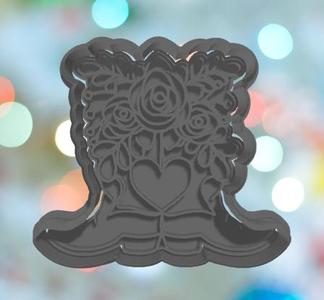 Floral Cowboy Boots With Heart Cookie Cutter