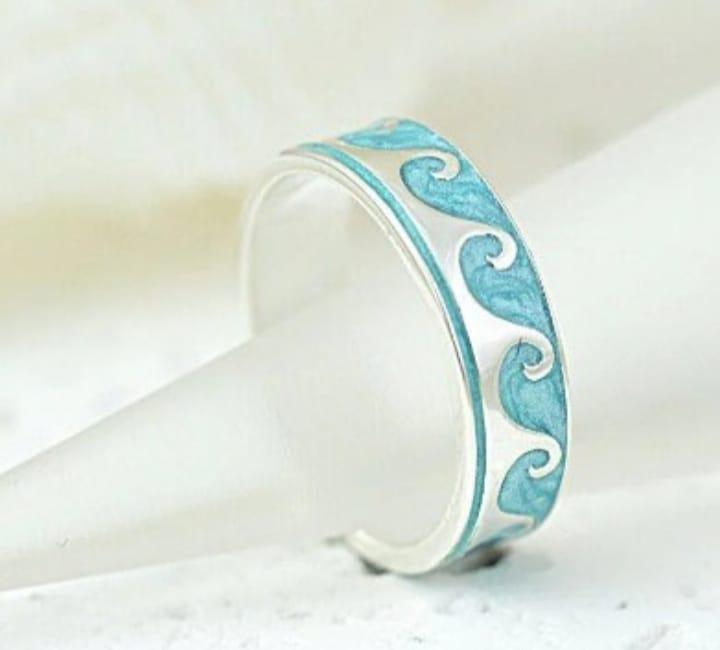 Waves Ring  Enamel in Silver Tone Brand New