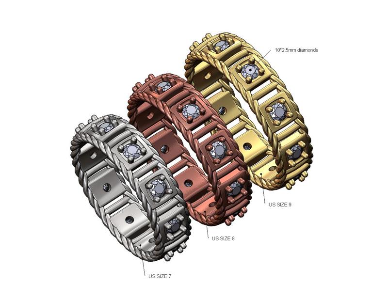 Rope sides diamond pockets band US sizes 7 8 9 3D print model
