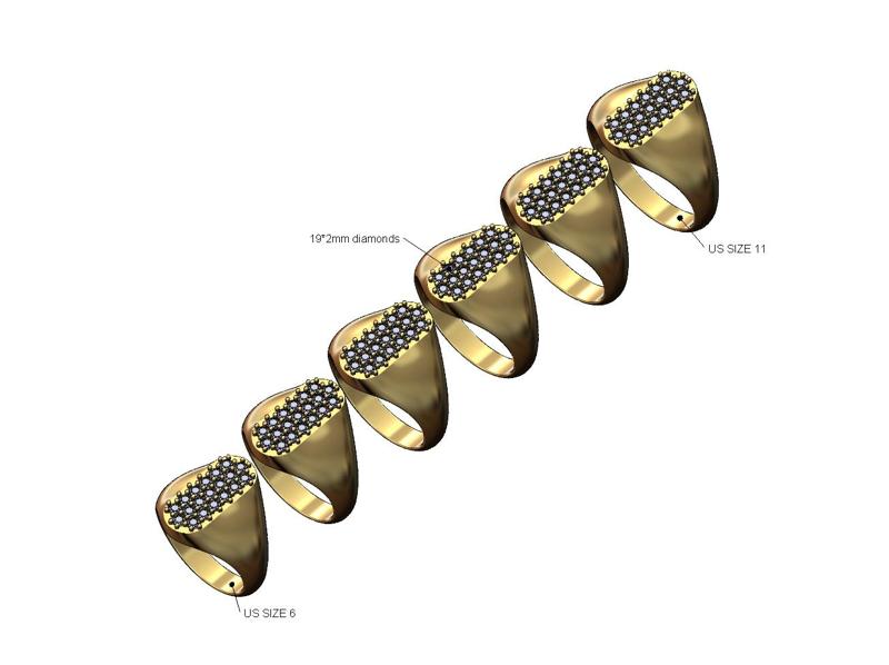 Diamond oblong signet ring US sizes 6to11 3D print model
