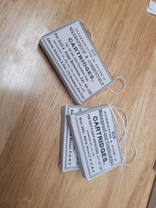 44 caliber Johnston and Dow pasteboard boxes