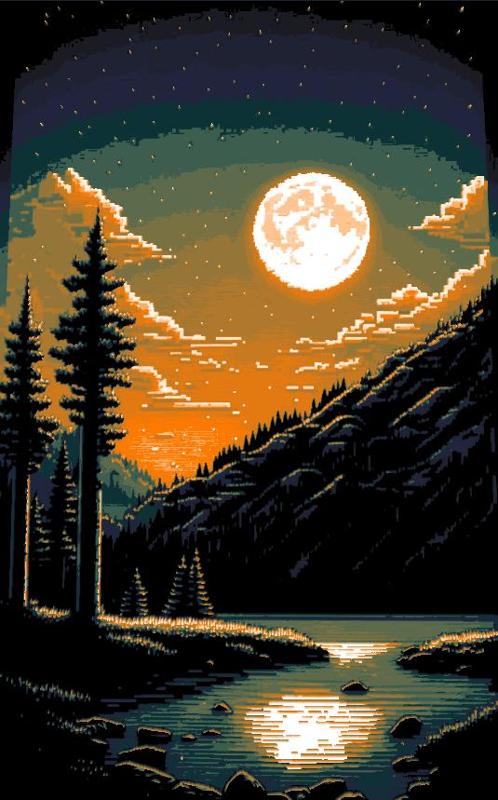 Dusky Mountain Lake Pixelart - HueForge