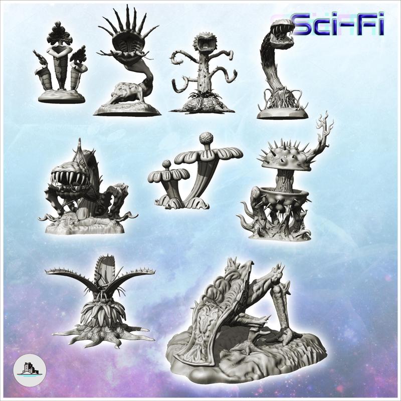 Set of giant alien plants and trees (5) - Future Sci-Fi SF Post apocalyptic Tabletop Scifi Wargaming Planetary exploration RPG Terrain