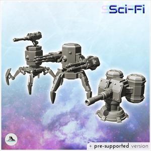 Set of three futuristic turrets with energy cannons (1) - Future Sci-Fi SF Post apocalyptic Tabletop Scifi Wargaming Planetary exploration RPG Terrain