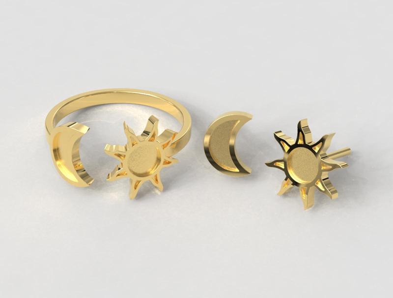 Moon and Sun Ring and Earrings