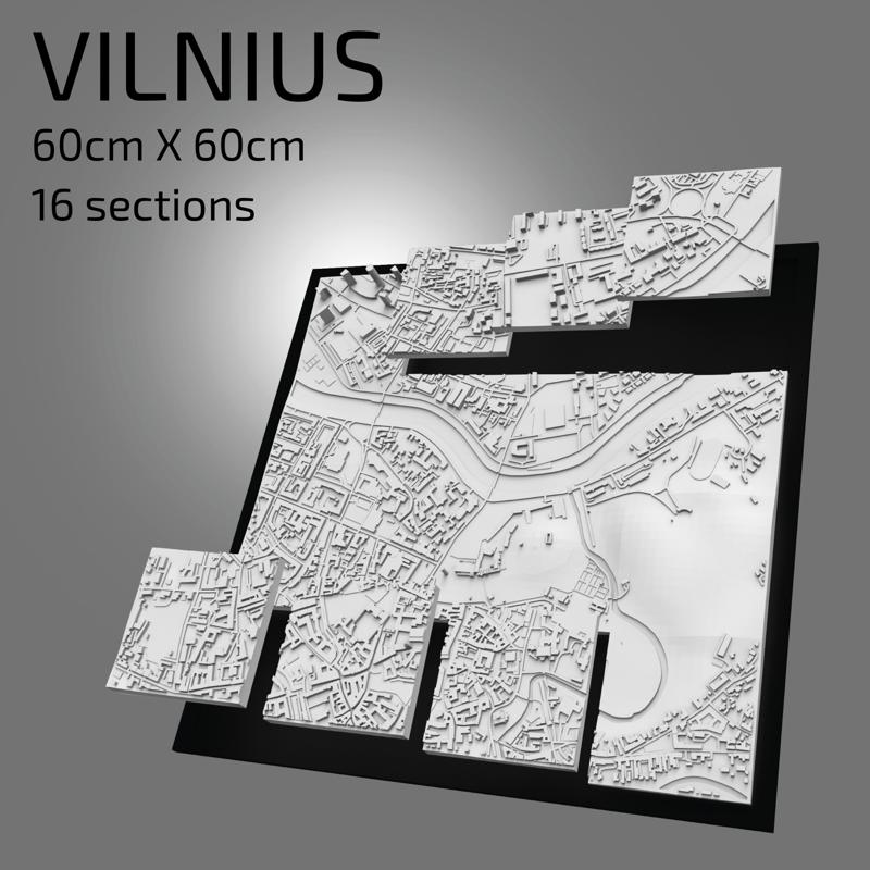 3D Vilnius | Digital Files | 3D STL File | Vilnius 3D Map | 3D City Art | 3D Printed Landmark | Model of Vilnius Skyline | 3D Art