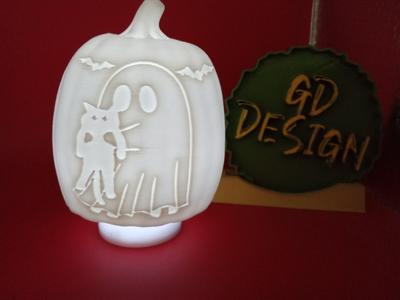 Ghost with Cat Halloween Pumpkin Lights