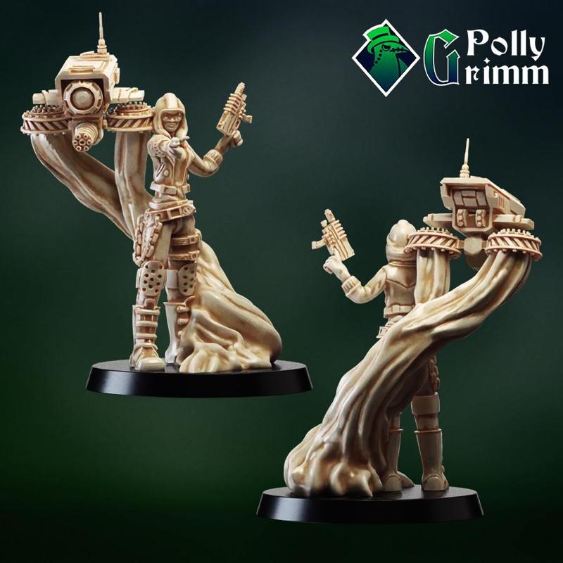 Female decker with drone from Shadowrun rpg