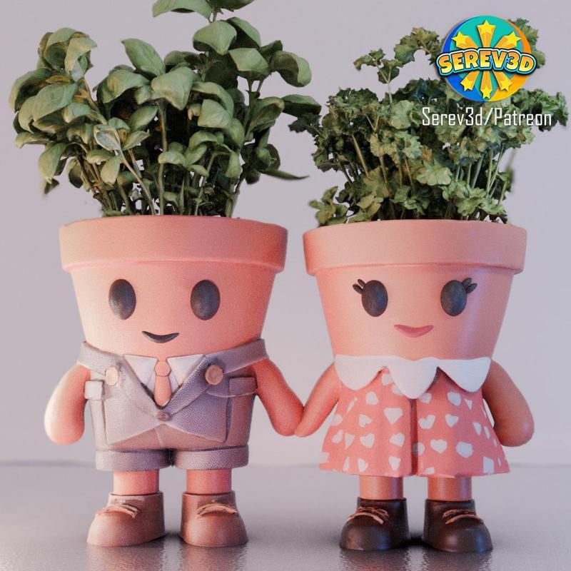 Mr. & Mrs. Pot - Cute Planter & Spice Container - 3D Print STL/3MF