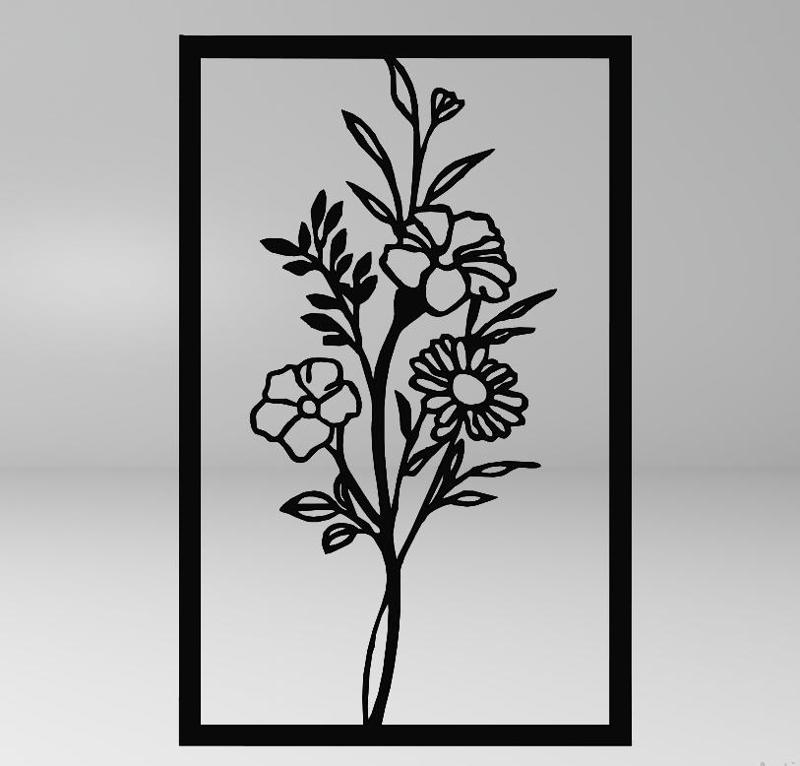 Three Flowers and Greenery – Line Art Wall Frame