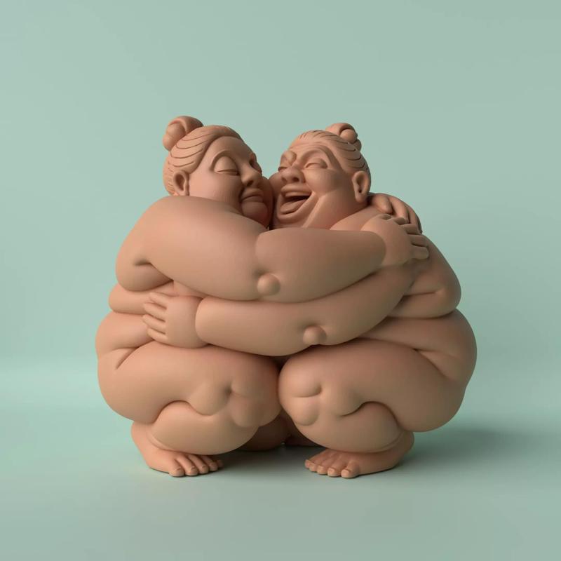 Chubby Women Hugging Sculpture