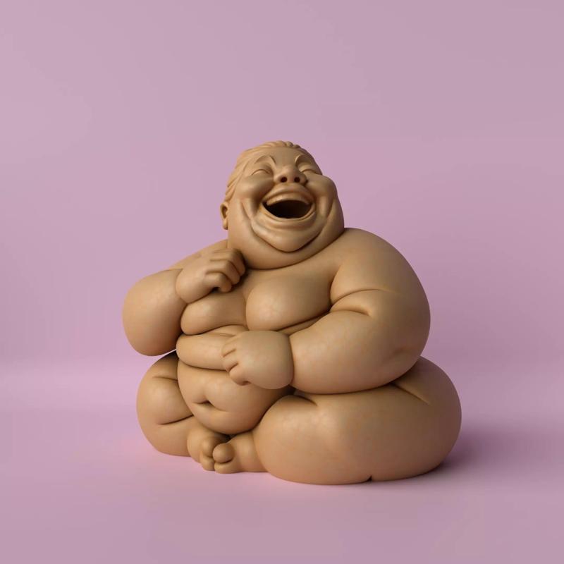 Chubby Woman Sitting and Laughing Sculpture