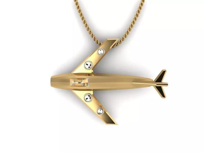 Pendants gold airplane with diamond in middle