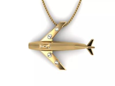 Pendants gold airplane with diamond in middle